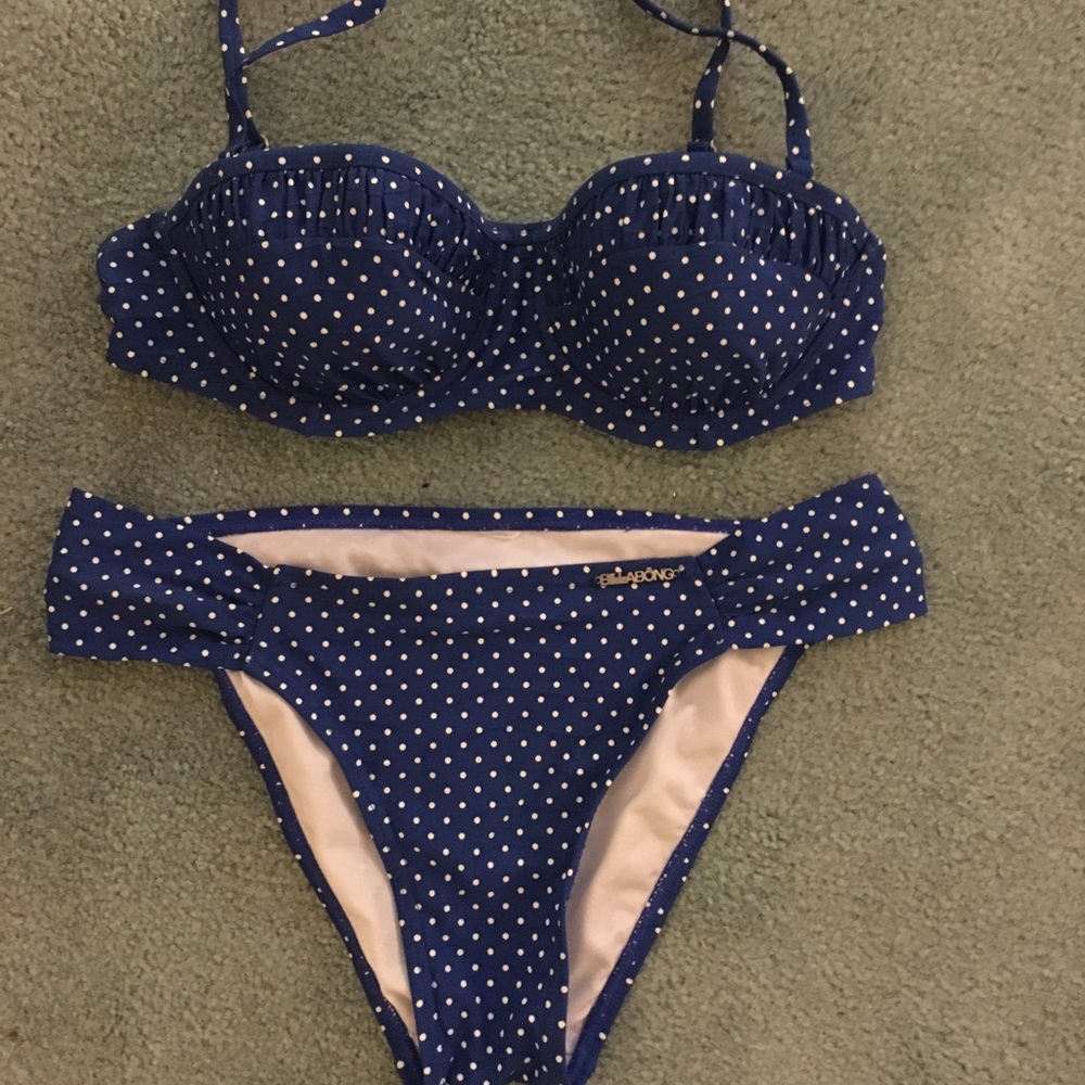 Billabong blue and whit polka dot bikini